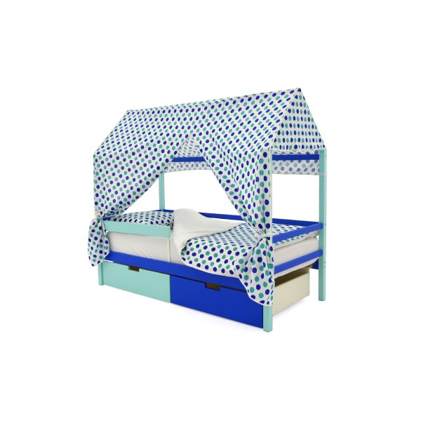 Крыша текстильная Бельмарко для кровати-домика Svogen “круги, мятный синий”