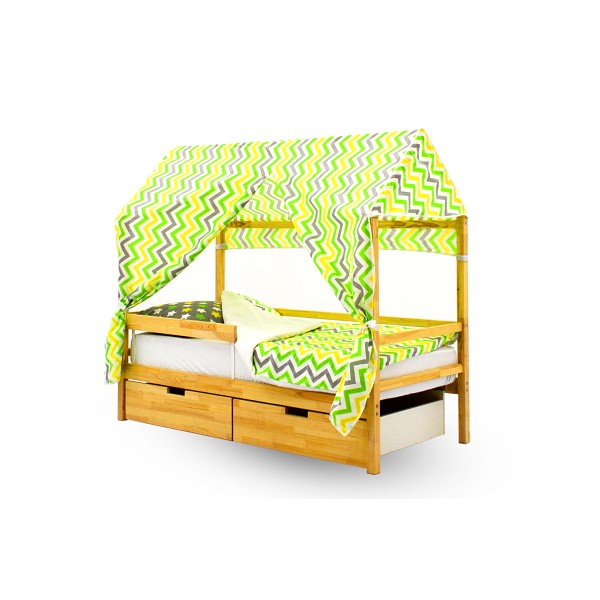 Крыша текстильная Бельмарко для кровати-домика Svogen "зигзаги, желтый, зеленый, фон белый"