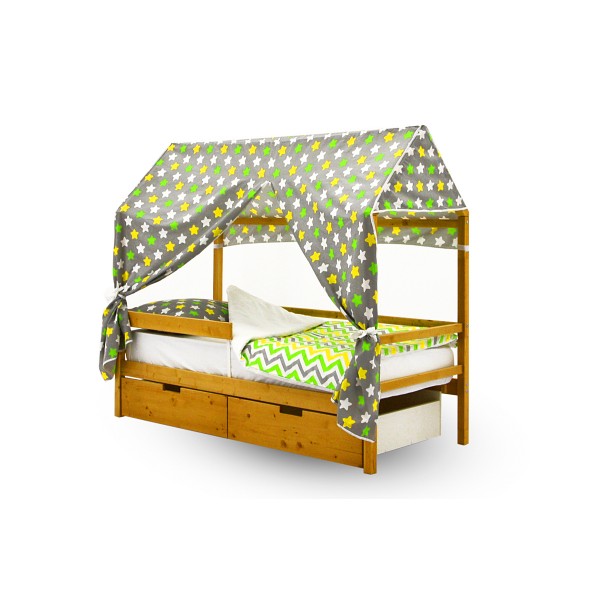 Крыша текстильная Бельмарко для кровати-домика Svogen "звезды, желтый, зеленый, белый, фон графит"