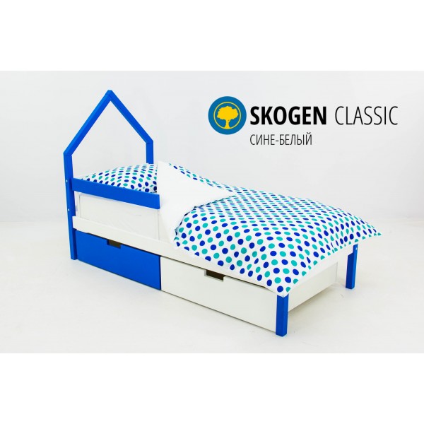 Детская кровать-домик мини "Skogen сине-белый"