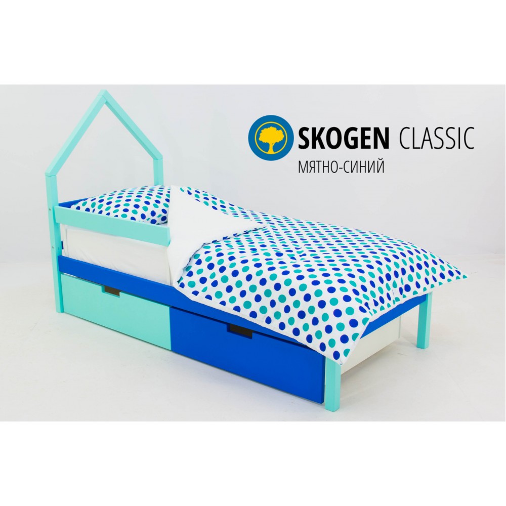 Детская кровать-домик мини "Skogen мятно-синий"