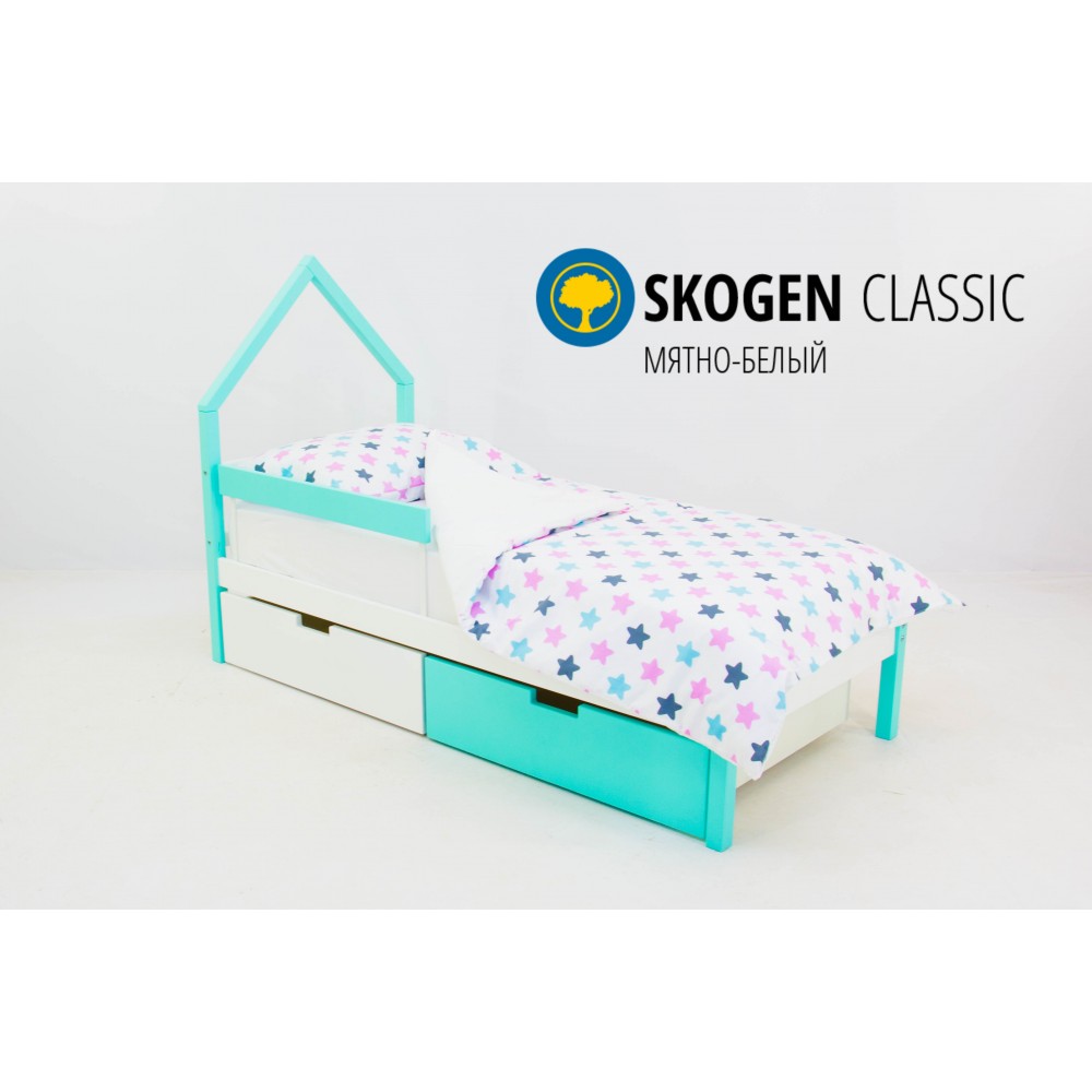 Детская кровать-домик мини "Skogen мятно-белый"