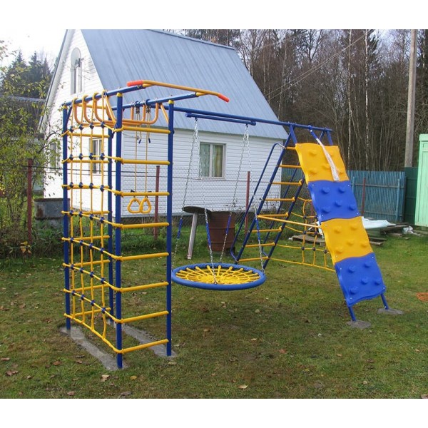Уличный детский спортивный комплекс - Модель № 9 со скалодромом и качелями-гнездо